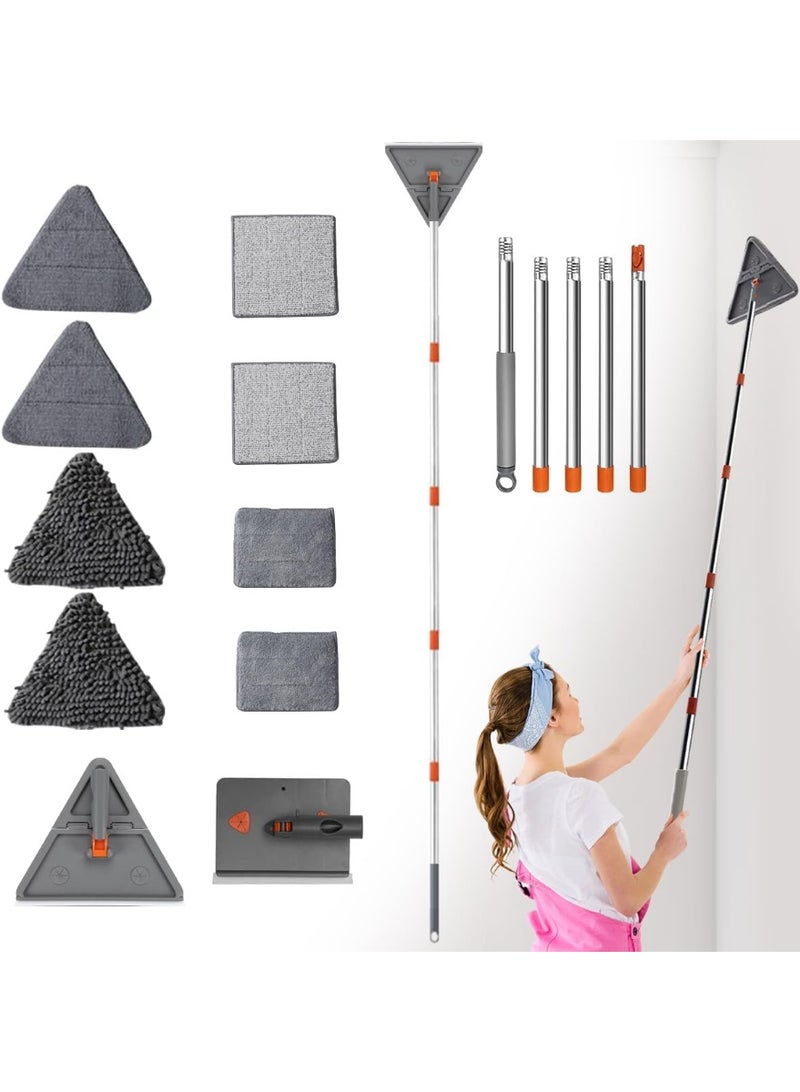 موثوقية التنبؤ منظف ​​جدران بمقبض طويل، منظف جدران 2 متر مع رأسي ممسحة تنظيف و8 وسادات ممسحة، ممسحة نوافذ تدور 360 درجة، أداة تنظيف نوافذ عالية قابلة للتعديل، غبار السقف للأرضيات ذات القاعدة - Image 1