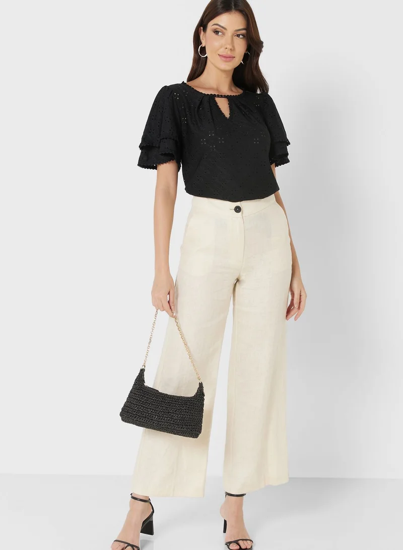 ELLA Front Cutout Embroidery Top