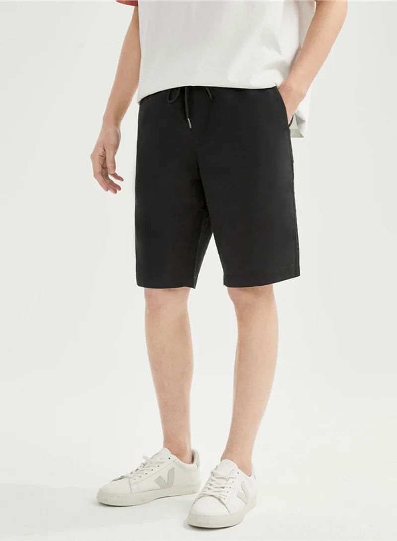 GIORDANO Men’s Relaxed Twill Mid‑Rise Shorts with Elastic Waist