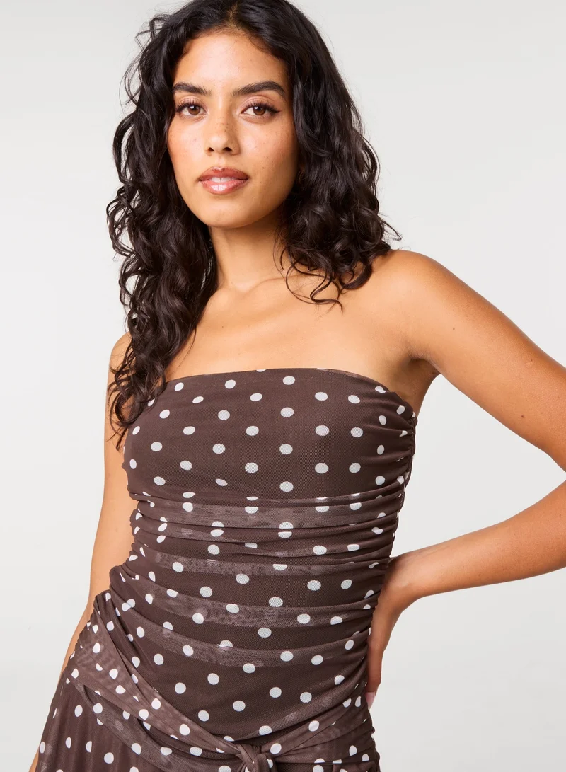 Pink Vanilla  RaRa Tie Waist Polka Dot Bandeau Dress for Women | Best Price UAE