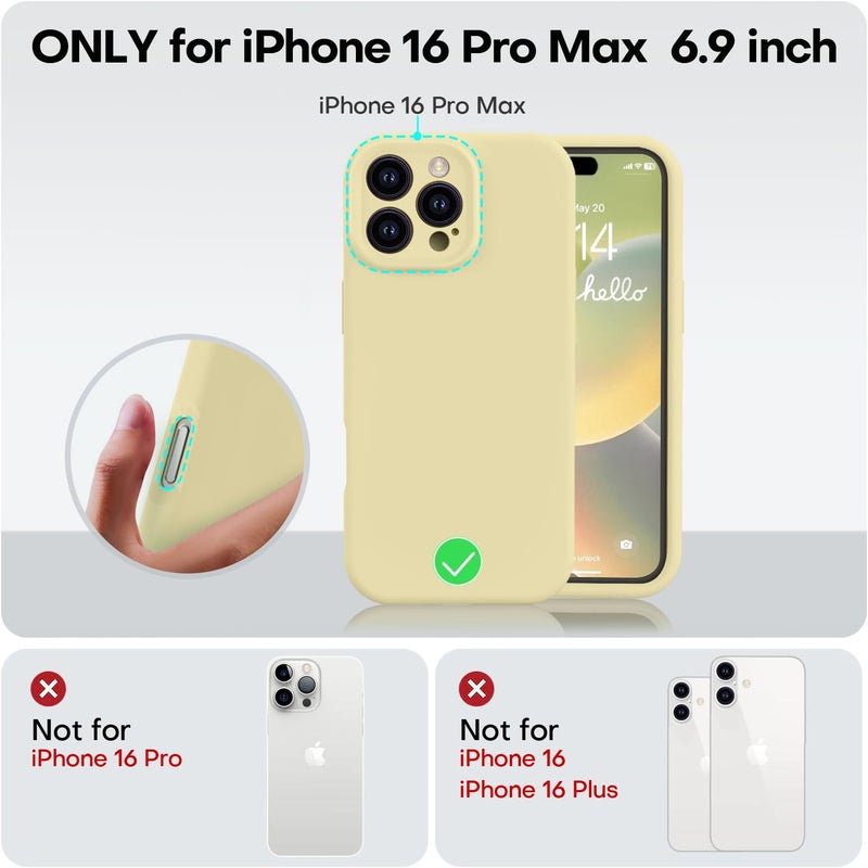 Vooii Compatible with iPhone 16 Pro Max Case, Liquid Silicone Upgrade [Camera Protection] [Soft Anti-Scratch Microfiber Lining] Shockproof Phone Case for iPhone 16 Pro Max 6.9 inch - Creamy Yellow - Image 5