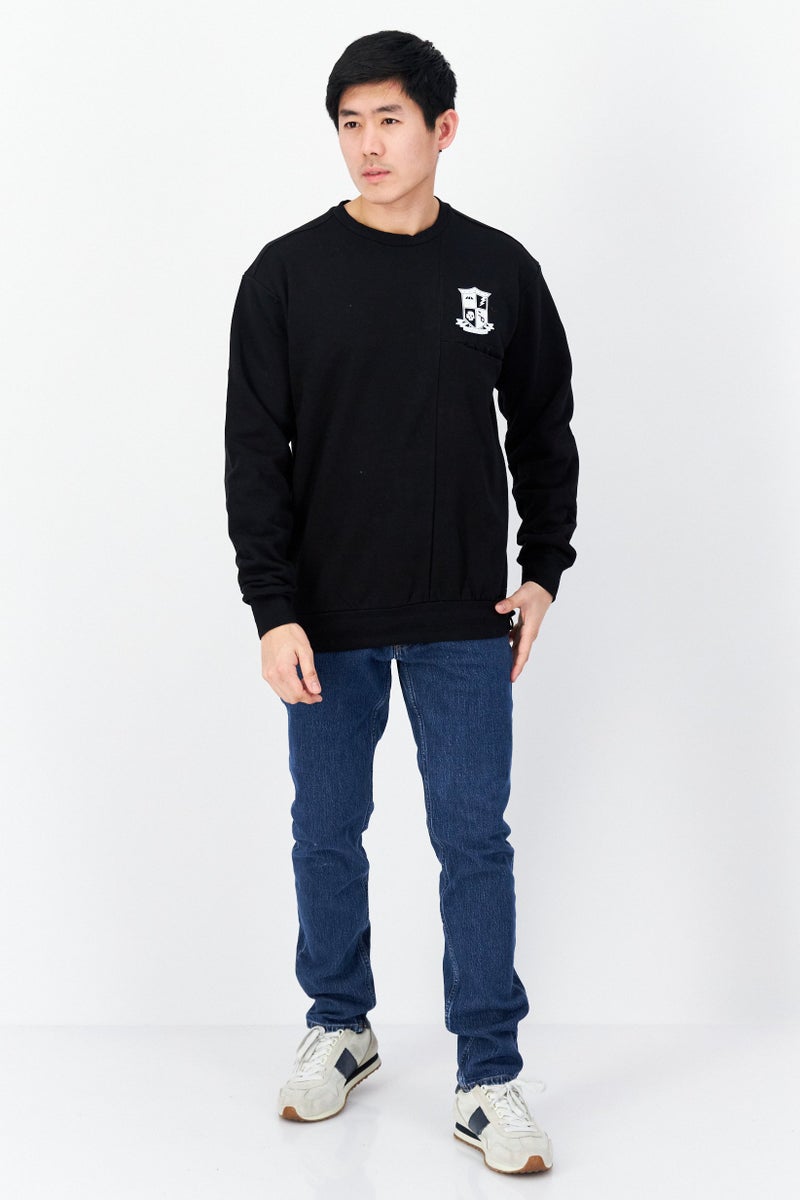 DIFUZED Men Crew Neck Graphic Print Long Sleeves Sweatshirt, Black - Image 3