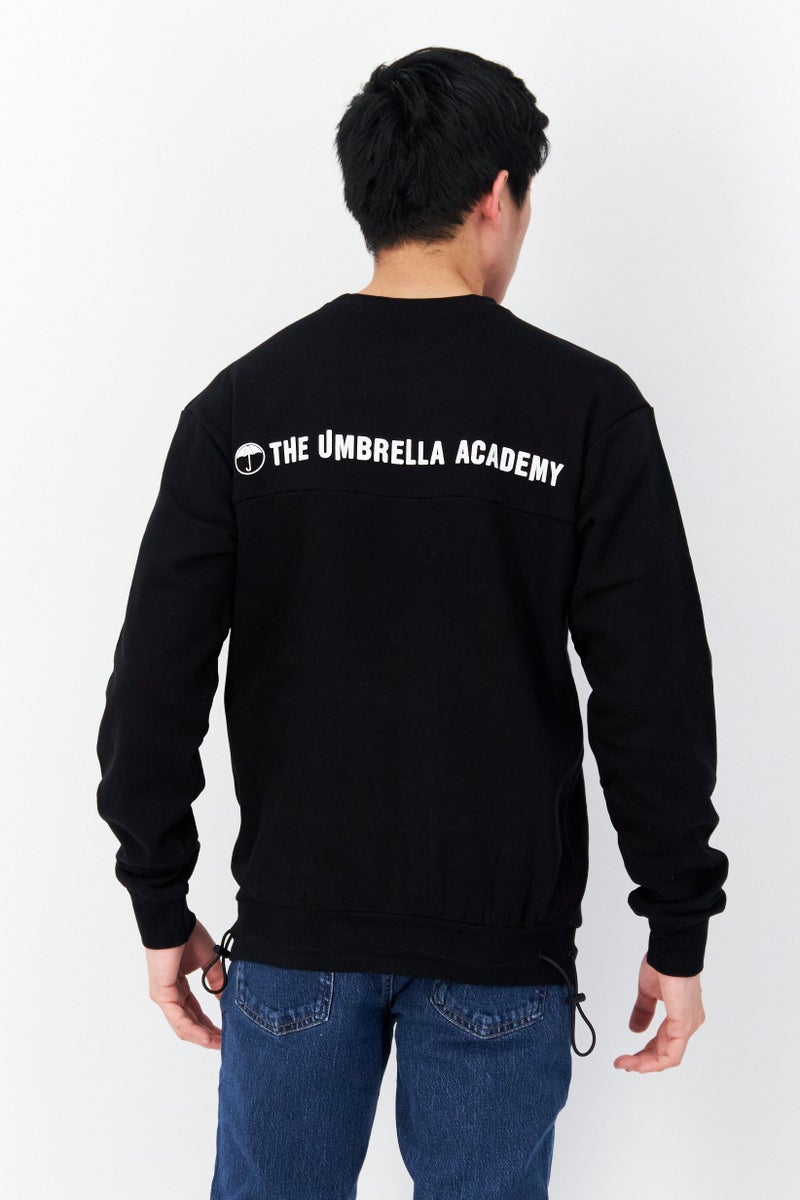 DIFUZED Men Crew Neck Graphic Print Long Sleeves Sweatshirt, Black - Image 4