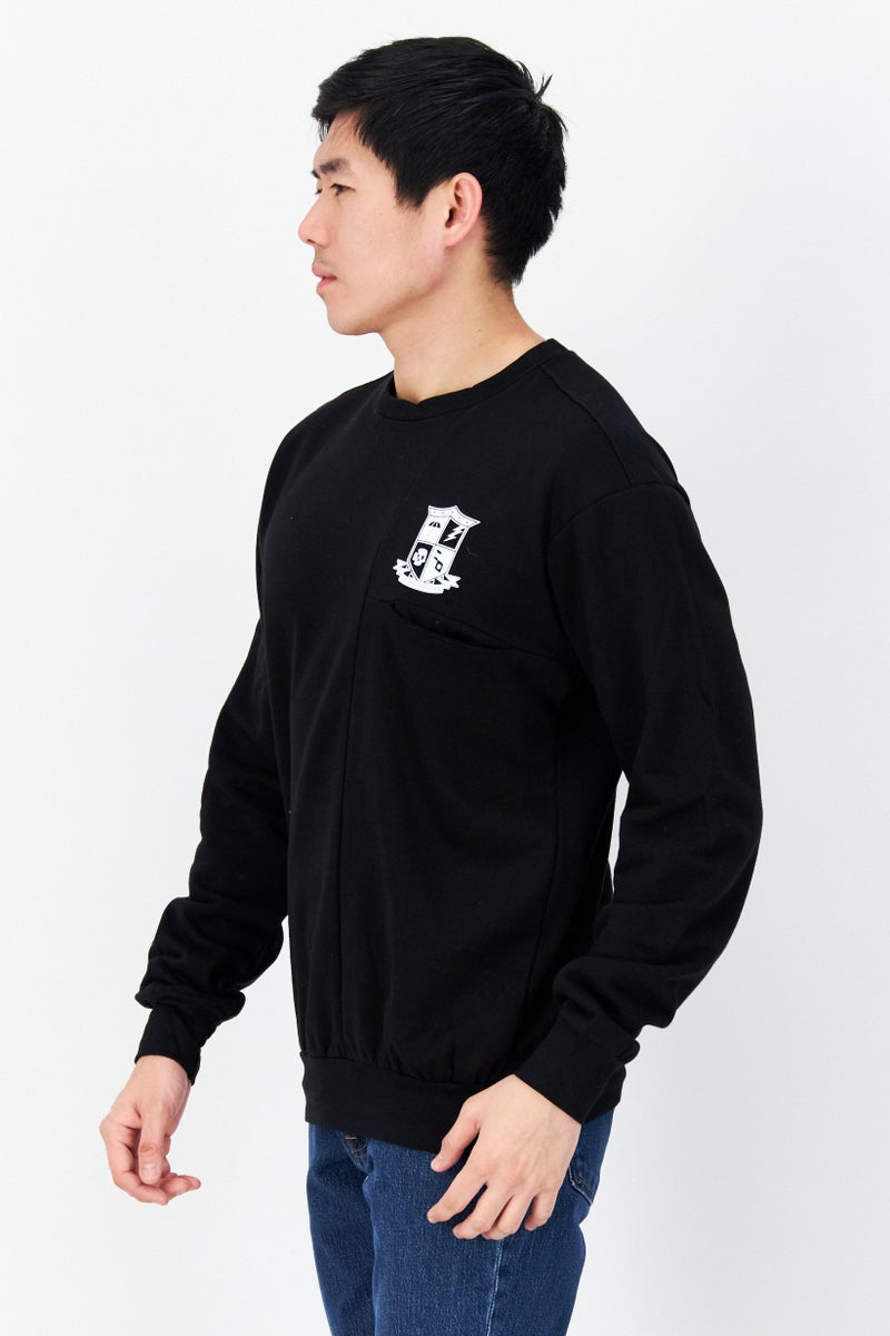 DIFUZED Men Crew Neck Graphic Print Long Sleeves Sweatshirt, Black - Image 2