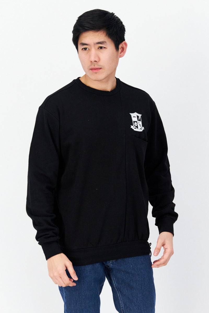 DIFUZED Men Crew Neck Graphic Print Long Sleeves Sweatshirt, Black - Image 1