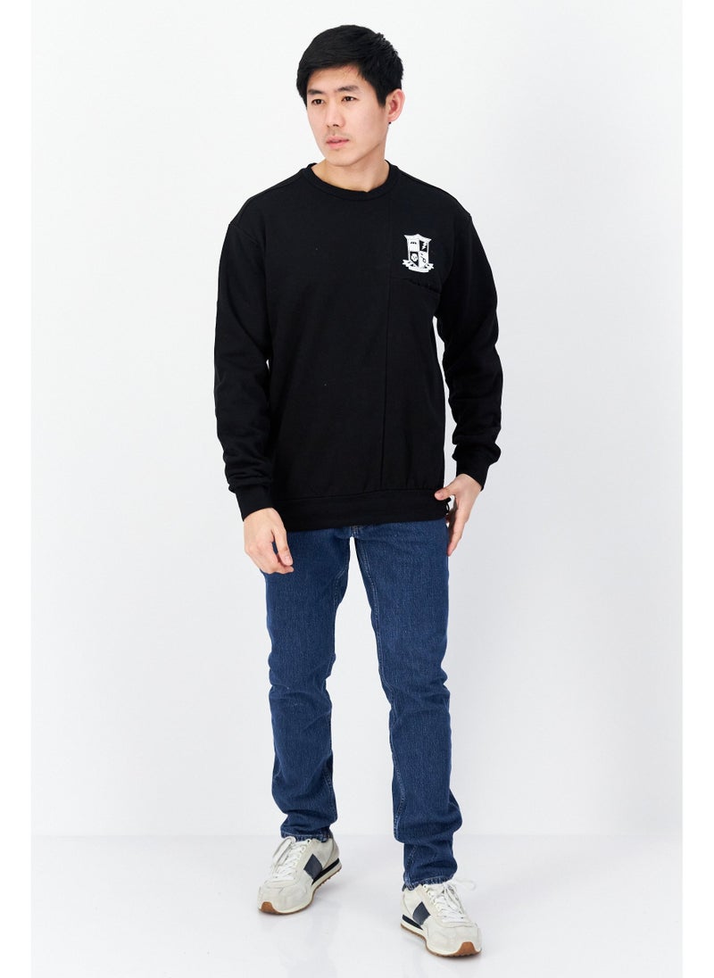 DIFUZED Men Crew Neck Graphic Print Long Sleeves Sweatshirt, Black - Image 5