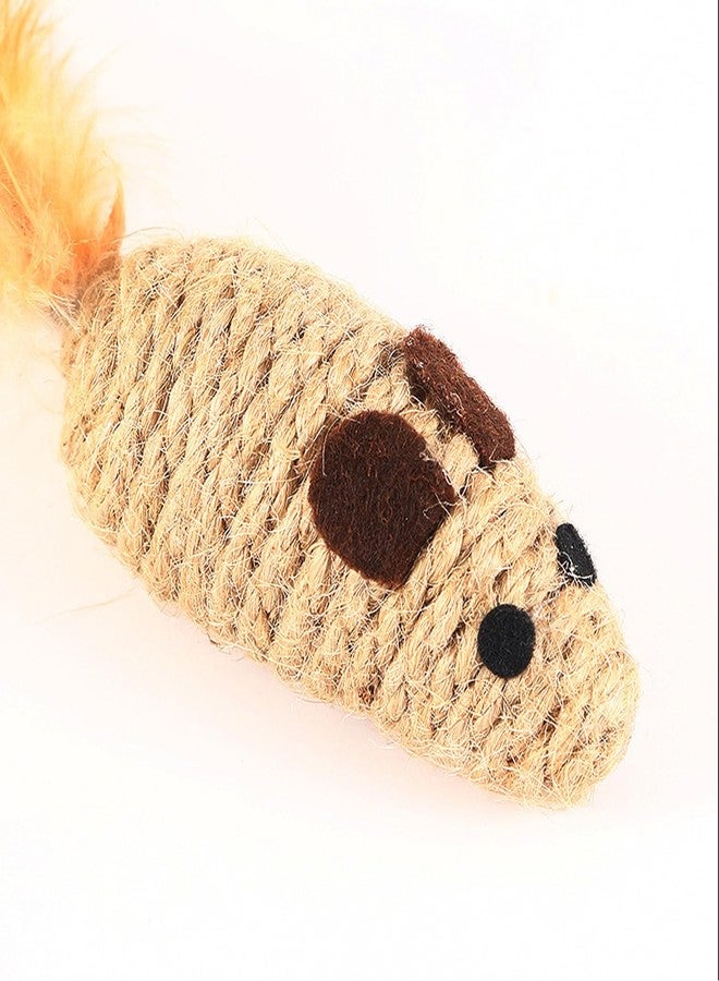 UtySty 3 Pack Cat Mouse Toys with Feather Tail Rattling Noise Sound Natural Sisal Cat Toys Teeth Cleaning Dental Chew Toys Interactive Cat Mice Toy Mice Cat Toys for Indoor Cats Kittens Puppies - Image 5