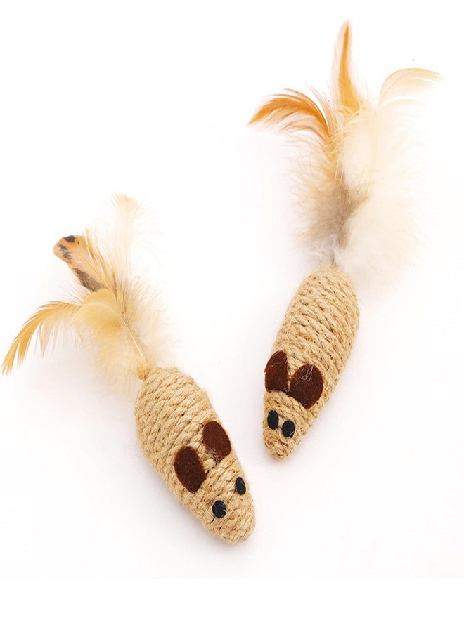 UtySty 3 Pack Cat Mouse Toys with Feather Tail Rattling Noise Sound Natural Sisal Cat Toys Teeth Cleaning Dental Chew Toys Interactive Cat Mice Toy Mice Cat Toys for Indoor Cats Kittens Puppies - Image 4