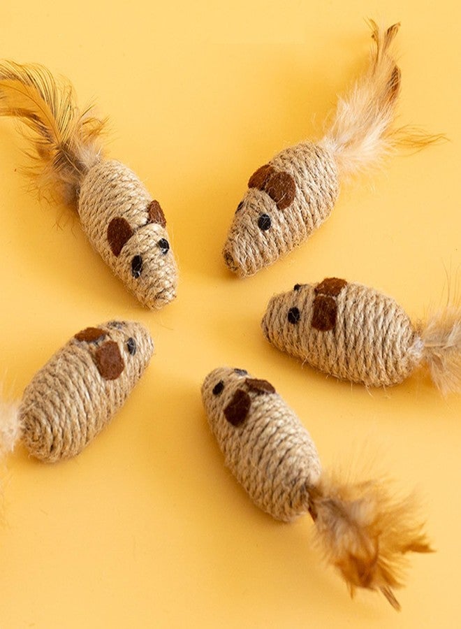 UtySty 3 Pack Cat Mouse Toys with Feather Tail Rattling Noise Sound Natural Sisal Cat Toys Teeth Cleaning Dental Chew Toys Interactive Cat Mice Toy Mice Cat Toys for Indoor Cats Kittens Puppies - Image 3