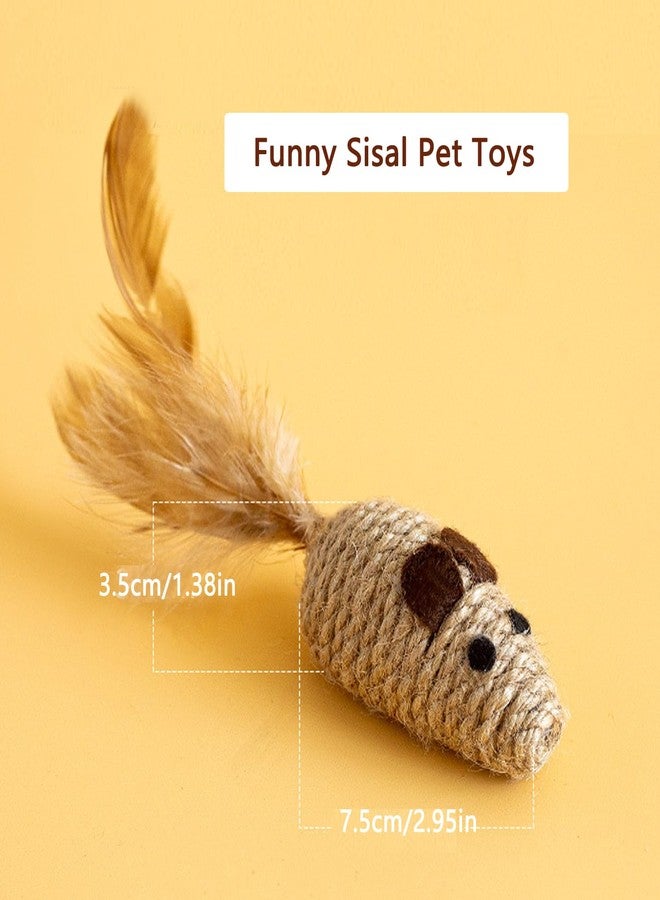 UtySty 3 Pack Cat Mouse Toys with Feather Tail Rattling Noise Sound Natural Sisal Cat Toys Teeth Cleaning Dental Chew Toys Interactive Cat Mice Toy Mice Cat Toys for Indoor Cats Kittens Puppies - Image 2