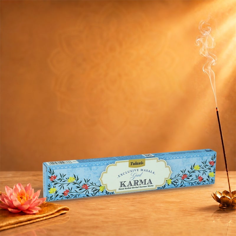 Tulasi Exclusive Masala Good Karma Incense Sticks (Agarbatti) for Pooja, Prayer, Meditation & Home Fragrance, 1 Pack - Image 5