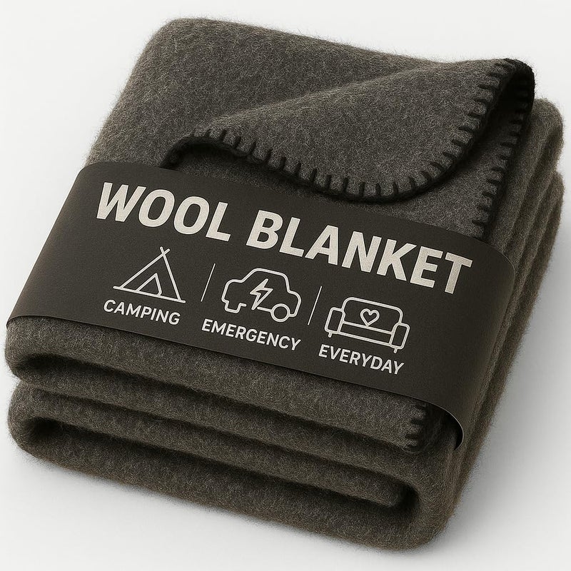 Jmr Usa Inc. Wool Camping Blanket – 70% Wool Heavy-Duty Military Style Throw, Warm & Washable, Fire Retardant Cover for Emergency, Survival & Outdoor Use – Perfect for Camping, Car, Home & Hiking, Grey 62x84 - Image 1