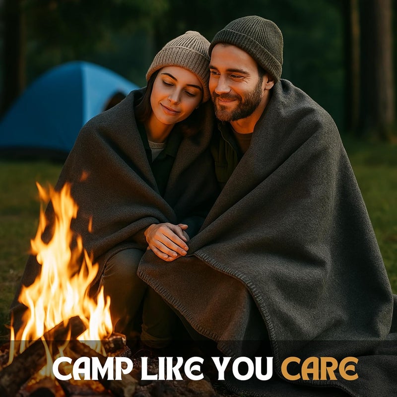 Jmr Usa Inc. Wool Camping Blanket – 70% Wool Heavy-Duty Military Style Throw, Warm & Washable, Fire Retardant Cover for Emergency, Survival & Outdoor Use – Perfect for Camping, Car, Home & Hiking, Grey 62x84 - Image 4
