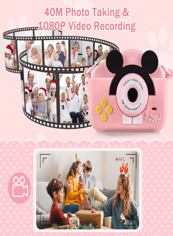 Mini Cartoon Kids Digital Camera 1080P Digital Video Camera for Kids Dual Lens 2.0 Inch IPS Screen 4X Zoom Built-in Battery Cute Photo Frames Interesting Games with Neck Strap Birthday Christmas Gift - Image 3