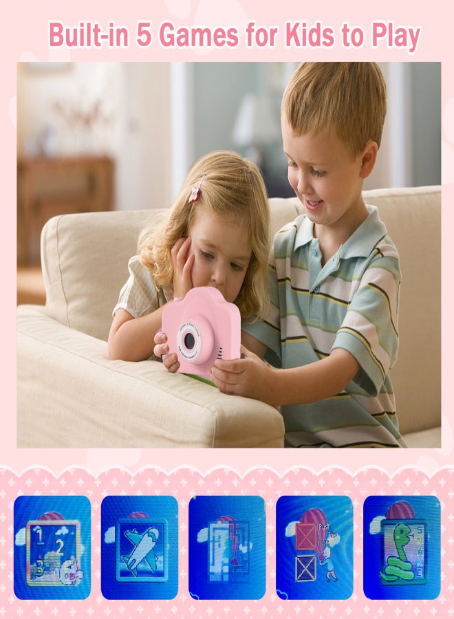 Mini Cartoon Kids Digital Camera 1080P Digital Video Camera for Kids Dual Lens 2.0 Inch IPS Screen 4X Zoom Built-in Battery Cute Photo Frames Interesting Games with Neck Strap Birthday Christmas Gift - Image 4