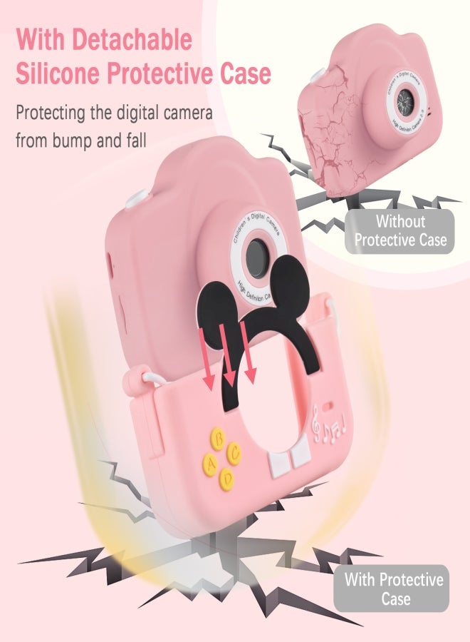Mini Cartoon Kids Digital Camera 1080P Digital Video Camera for Kids Dual Lens 2.0 Inch IPS Screen 4X Zoom Built-in Battery Cute Photo Frames Interesting Games with Neck Strap Birthday Christmas Gift - Image 2