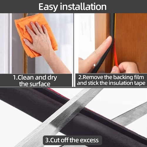 ESUFEIR 19.7Feet Door Weather Stripping Door Seal Strip,Self-Adhesive Rubber Door Insulation Weather Strip for Windows and Doors Soundproofing,Weatherstripping for Doors Frame Gap Blocker(Black) - Image 5
