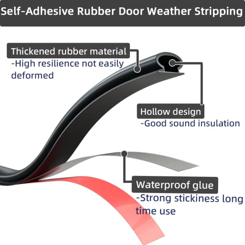 ESUFEIR 19.7Feet Door Weather Stripping Door Seal Strip,Self-Adhesive Rubber Door Insulation Weather Strip for Windows and Doors Soundproofing,Weatherstripping for Doors Frame Gap Blocker(Black) - Image 4