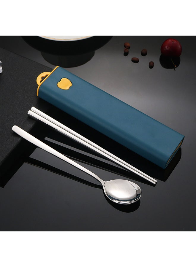 New Portable 304 Stainless Steel Chopsticks Spoon Fork Three-piece Set One-person Outdoor Travel Tableware Set For Students-Specifications:Color Two-piece Set [chopsticks Spoon] Ink Blue Box - Image 1