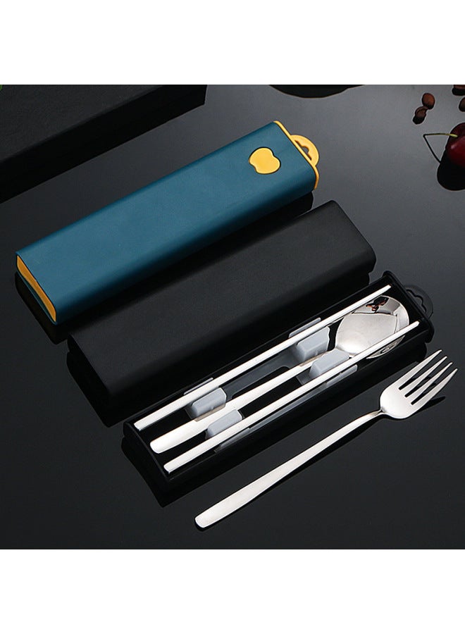 New Portable 304 Stainless Steel Chopsticks Spoon Fork Three-piece Set One-person Outdoor Travel Tableware Set For Students-Specifications:Color Two-piece Set [chopsticks Spoon] Ink Blue Box - Image 2