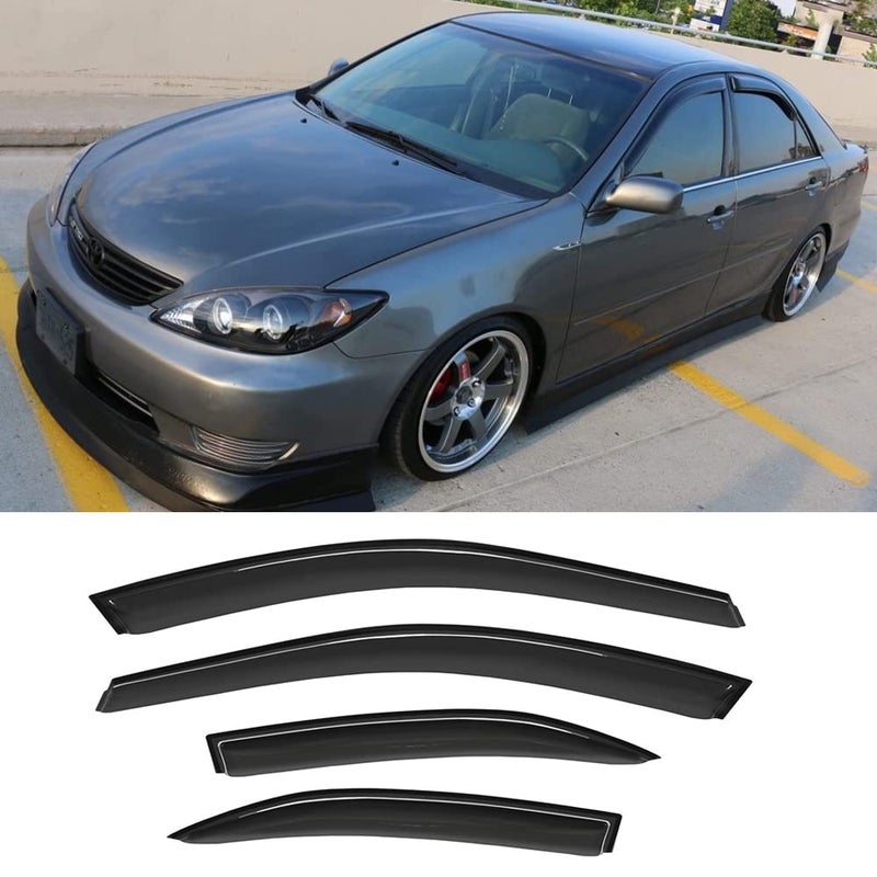 Kucaruce 94236 Side Window Wind Deflector4pcs Outside Mount TapeOn Nice Sun Rain Guards SetWindow Visor fit for 20022006 Toyota Camry