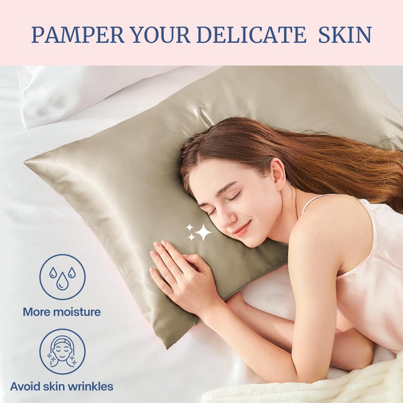 بيديليت غطاء وسادة من الساتان للشعر والبشرة، على غرار اغطية الوسائد الحريرية مقاس كوين، مجموعة من قطعتين، اغطية وسائد فائقة النعومة بلون رمادي داكن حريري مع اغلاق على شكل ظرف (20 × 30 انش) - Image 3