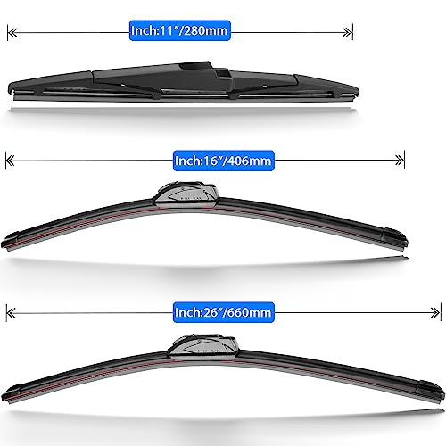 Raintok شفاطات الزجاج الأمامي RAINTOK بديل لسيارات كيا سبورتاج 2017-2022 / هيونداي سانتا في 2019-2021 / كيا سورينتو 2016-2020 مجموعة شفاطات أمامية وخلفية بجودة المصنع الأصلية - 26" 16" 11" - Image 5