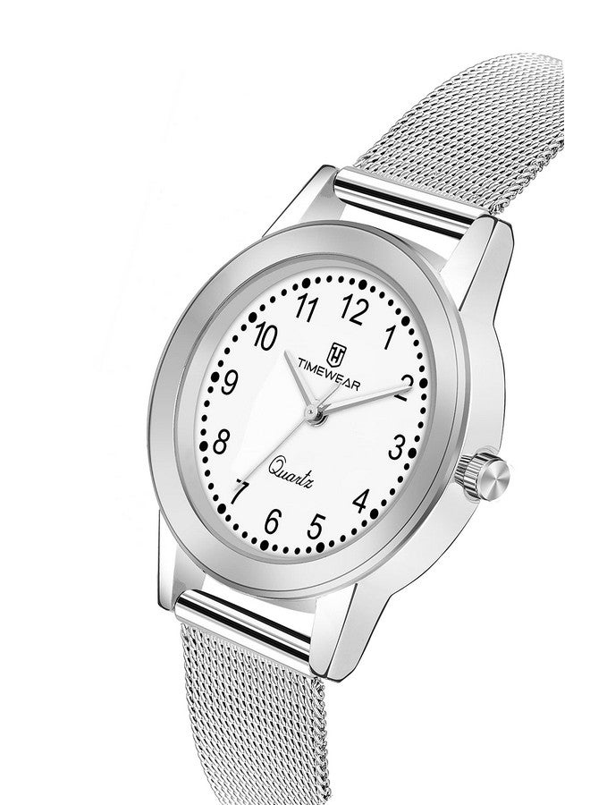 TIMEWEAR Analog Number Dial Stainless Steel Strap Watch For Women, Silver Band - Image 3