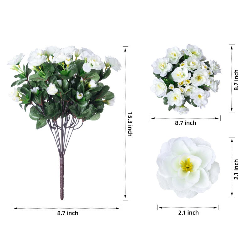 HyeFlora Artificial Fake Flowers Plants for Outdoor Outside Spring Decoration, Faux Silk White Camellia UV Resistant Realistic for Front Door Porch Planter Pot Patio Balcony, 3 Large Bundles - Image 5