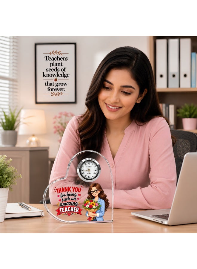 PRINTSHOP4ME Teachers Day Heart-Shaped Crystal Glass Clock Keepsake | Elegant Display for Home & Office | Thoughtful Gift for Teachers day, Student gift to teacher - Image 4