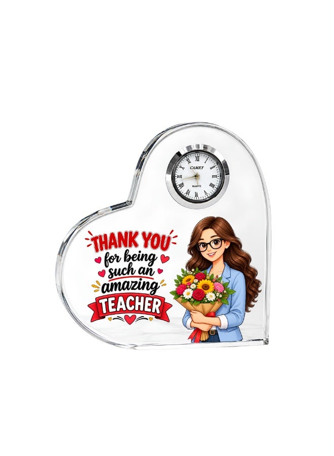 PRINTSHOP4ME Teachers Day Heart-Shaped Crystal Glass Clock Keepsake | Elegant Display for Home & Office | Thoughtful Gift for Teachers day, Student gift to teacher - Image 1