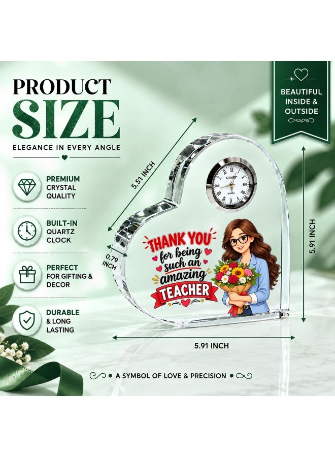 PRINTSHOP4ME Teachers Day Heart-Shaped Crystal Glass Clock Keepsake | Elegant Display for Home & Office | Thoughtful Gift for Teachers day, Student gift to teacher - Image 3