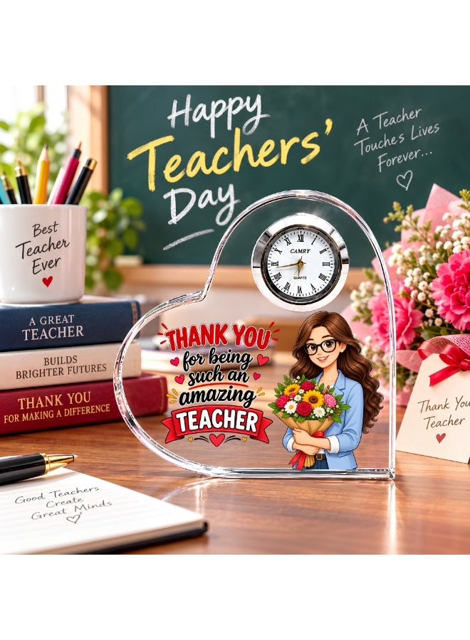 PRINTSHOP4ME Teachers Day Heart-Shaped Crystal Glass Clock Keepsake | Elegant Display for Home & Office | Thoughtful Gift for Teachers day, Student gift to teacher - Image 2