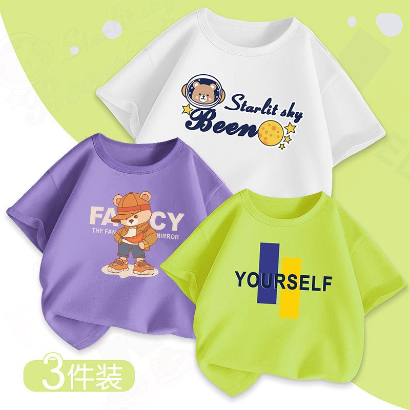Boys' Short-Sleeved T-Shirt Summer Kidsren'S Summer Half-Sleeved Pure Cotton Medium And Large Kidsren'S Clothing Summer Style Tops - Image 1