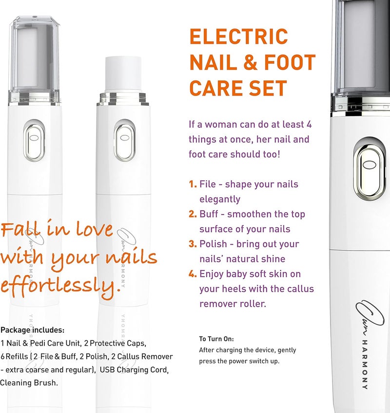 Own Harmony Electric Nail Buffer and Shine Kit for Natural Nails: Manicure Pedicure Tools with Callus Remover Foot Care, Best Electronic Mani Pedi Polisher Set to Buff, Polish, File Thick Toenails - Image 3