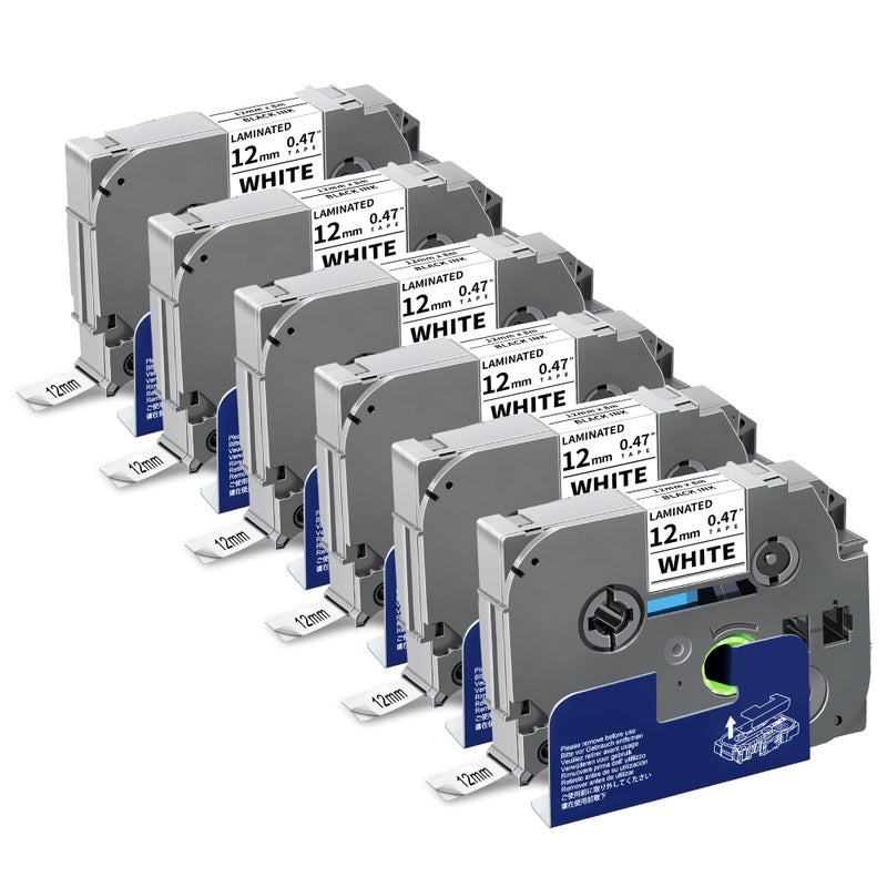 Labelwell 6-Pack TZe-231 Label Tape TZ Tape 12mm 0.47 Laminted White Compatible for Brother Ptouch Label Maker Tape TZe231 TZe-2312pk TZ-231 Refills for P Touch PT-D210 PTD220 H110 D610BT D400, 1/2" x 26.2 ft - Image 1