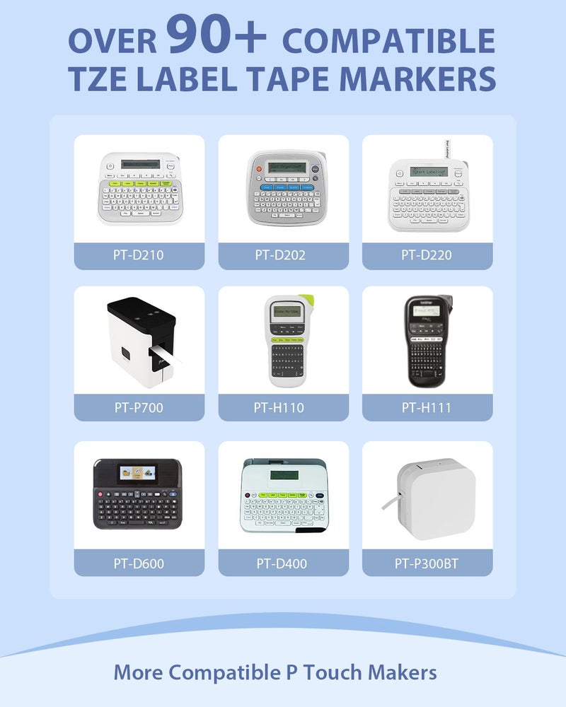 Labelwell 6-Pack TZe-231 Label Tape TZ Tape 12mm 0.47 Laminted White Compatible for Brother Ptouch Label Maker Tape TZe231 TZe-2312pk TZ-231 Refills for P Touch PT-D210 PTD220 H110 D610BT D400, 1/2" x 26.2 ft - Image 2