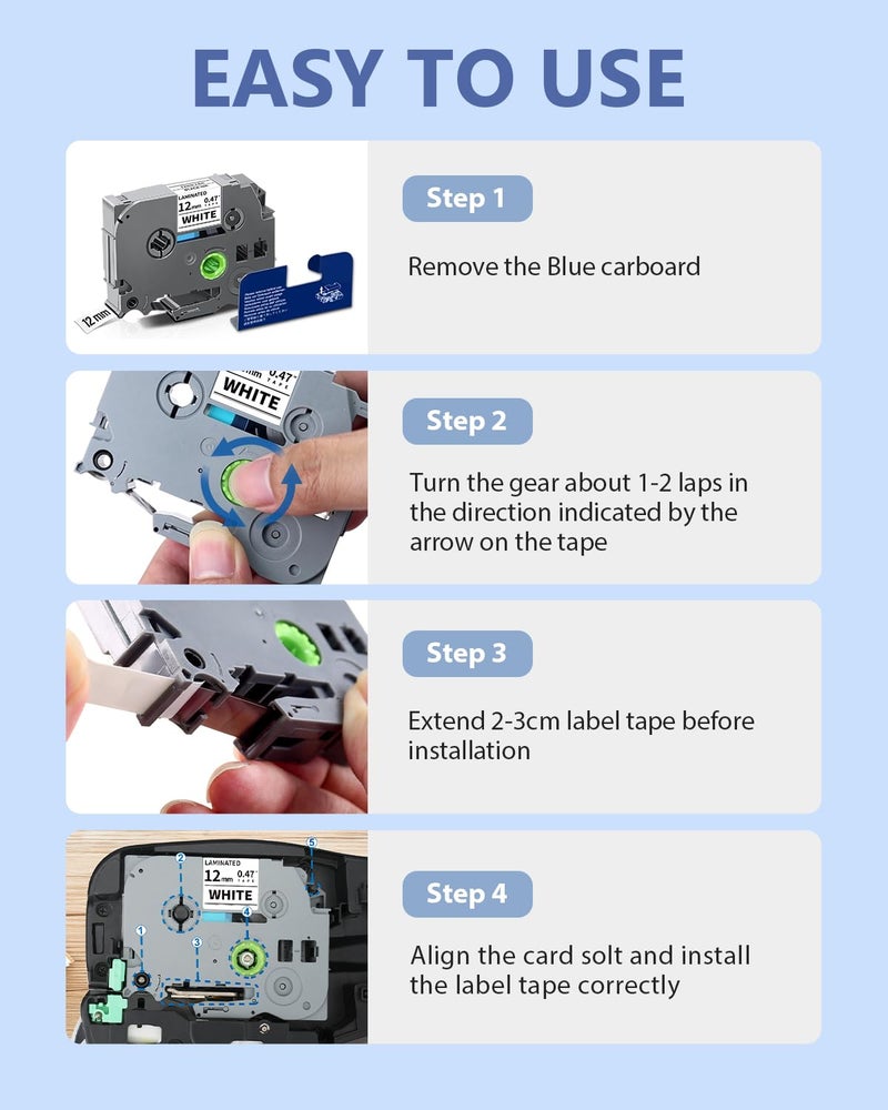 Labelwell 6-Pack TZe-231 Label Tape TZ Tape 12mm 0.47 Laminted White Compatible for Brother Ptouch Label Maker Tape TZe231 TZe-2312pk TZ-231 Refills for P Touch PT-D210 PTD220 H110 D610BT D400, 1/2" x 26.2 ft - Image 4