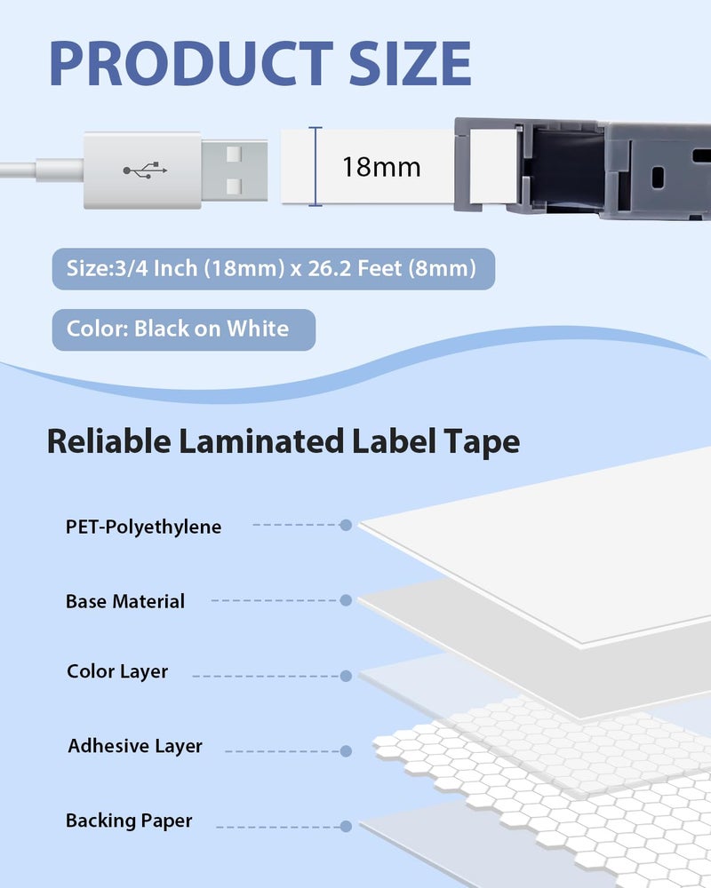 Labelwell 6-Pack TZe-231 Label Tape TZ Tape 12mm 0.47 Laminted White Compatible for Brother Ptouch Label Maker Tape TZe231 TZe-2312pk TZ-231 Refills for P Touch PT-D210 PTD220 H110 D610BT D400, 1/2" x 26.2 ft - Image 3