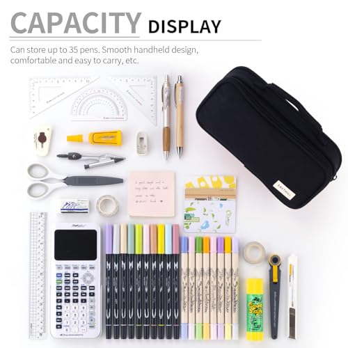 EASTHILL Large Capacity Pencil Case Pen Pouch Organizer Canvas Pencil Bag with Handle School Supplies for Teen Girls-Black - Image 4