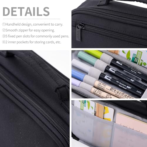 EASTHILL Large Capacity Pencil Case Pen Pouch Organizer Canvas Pencil Bag with Handle School Supplies for Teen Girls-Black - Image 5