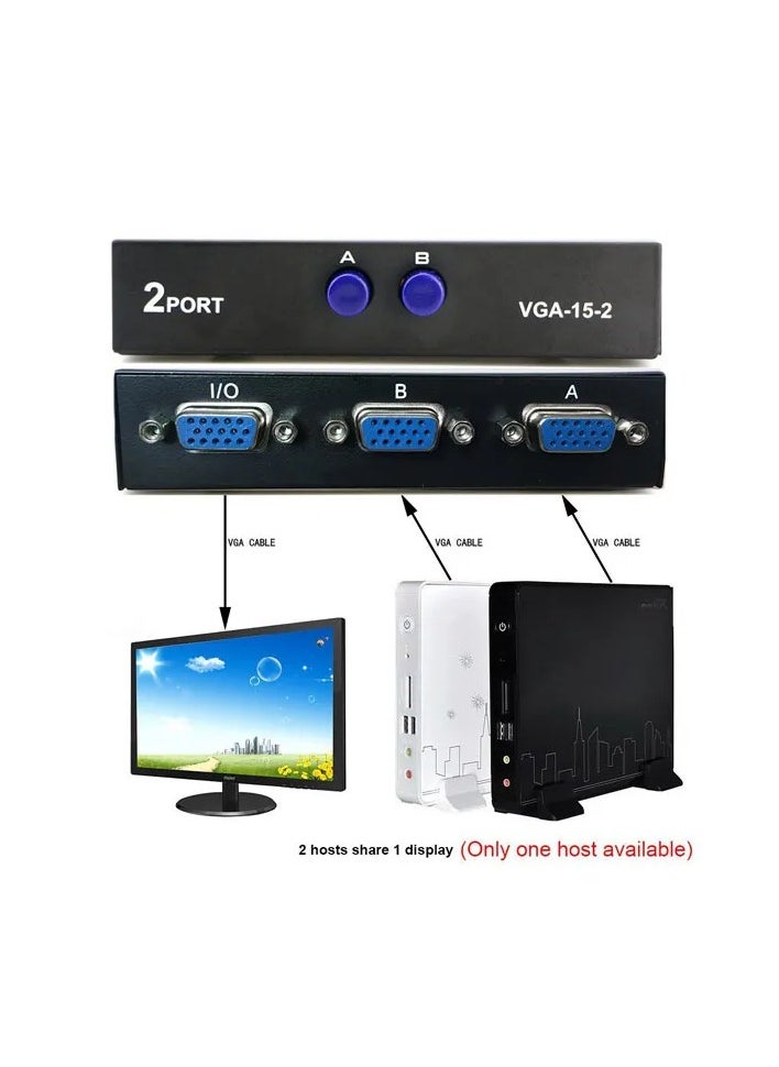 ماركة غير محددة - مفتاح مقسم VGA 2 في 1 مخرج 2 منفذ VGA مفتاح فيديو VGA ثنائي الاتجاه لشاشة الكمبيوتر والتلفزيون - Image 1