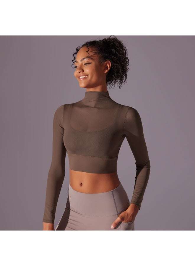 Mesh Slim Fit Long Sleeved Fitness Yoga Crop Tops Padded Workout Sweatshirts Women's Tracksuit Gym Wear Woman Outfit Gym Clothes - Image 4