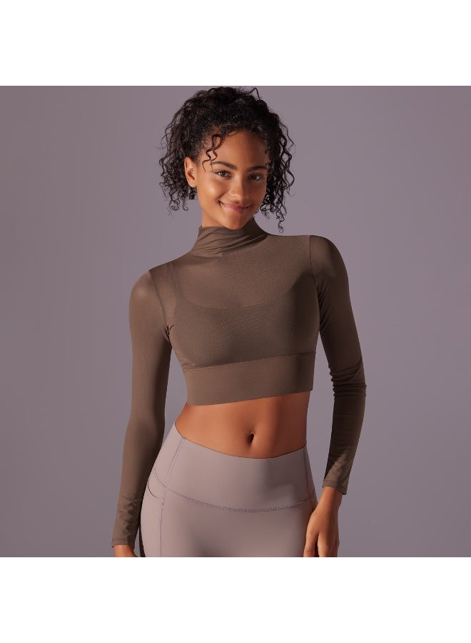 Mesh Slim Fit Long Sleeved Fitness Yoga Crop Tops Padded Workout Sweatshirts Women's Tracksuit Gym Wear Woman Outfit Gym Clothes - Image 1