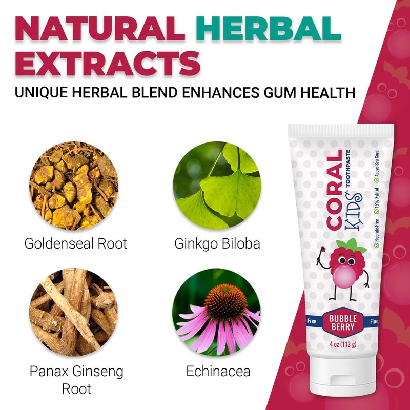 Coral White Kids Bubble Berry Fluoride Free Toothpaste - 4 Ounces (1 Pack) - Image 3