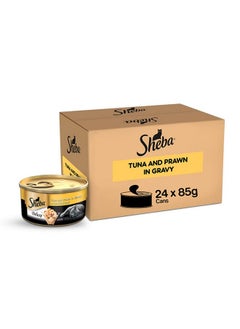 Sheba Deluxe Premium Adult (1+ Years) Wet Cat Food, Tuna And Prawns In Gravy, 85 G Can (Pack Of 24), High-Moisture Gravy Cat Food For Healthy Hydration  - Image 1