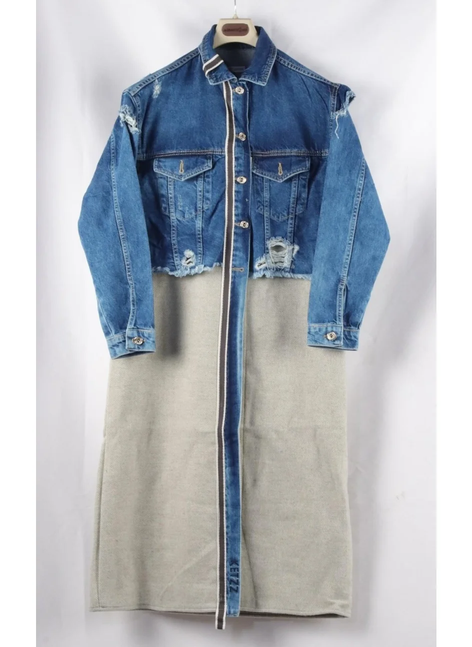 الكسندر جاردي Special Collection, Long Denim Jacket with Ripped Details (3024)