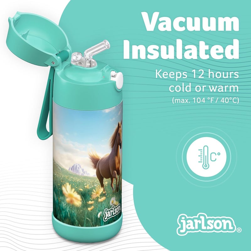 Jarlson قارورة ترمس أطفال جارلسون شارلي 350 مل [مع قشة] - قارورة فولاذية مقاومة للصدأ - ترمس للأطفال والبنات - تحافظ على البرودة - خالية من BPA - مثالية للمدرسة والرياضة والسفر (حصا�� 2.0) - Image 2
