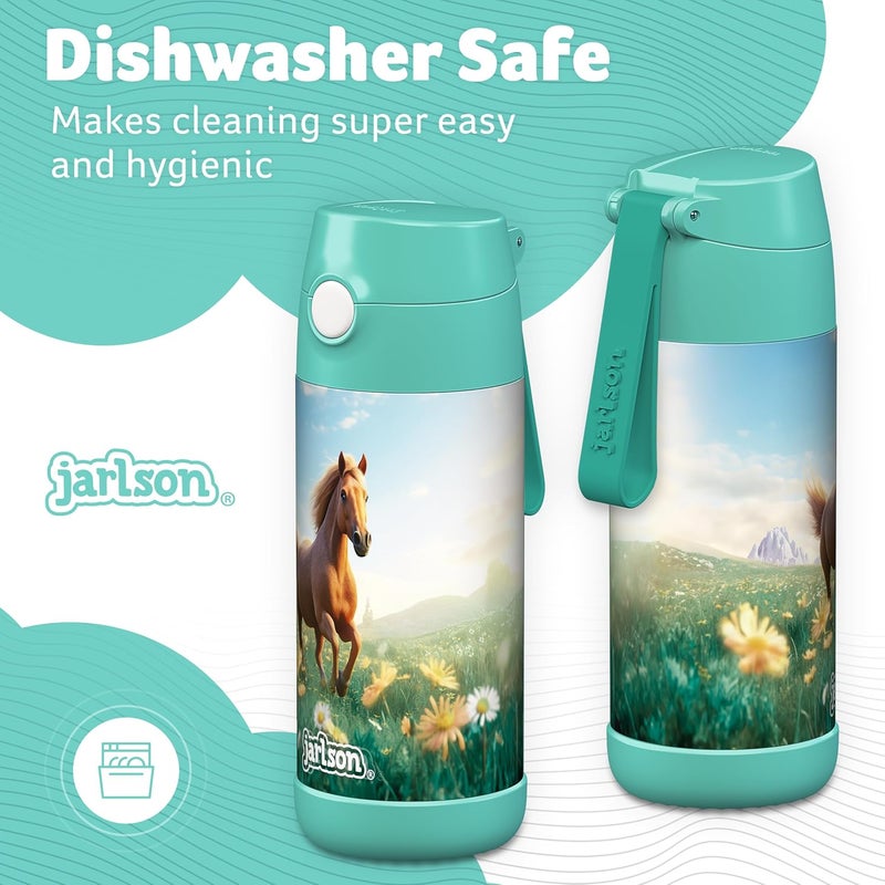 Jarlson قارورة ترمس أطفال جارلسون شارلي 350 مل [مع قشة] - قارورة فولاذية مقاومة للصدأ - ترمس للأطفال والبنات - تحافظ على البرودة - خالية من BPA - مثالية للمدرسة والرياضة والسفر (حصا�� 2.0) - Image 3