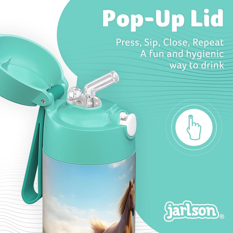 Jarlson قارورة ترمس أطفال جارلسون شارلي 350 مل [مع قشة] - قارورة فولاذية مقاومة للصدأ - ترمس للأطفال والبنات - تحافظ على البرودة - خالية من BPA - مثالية للمدرسة والرياضة والسفر (حصا�� 2.0) - Image 4